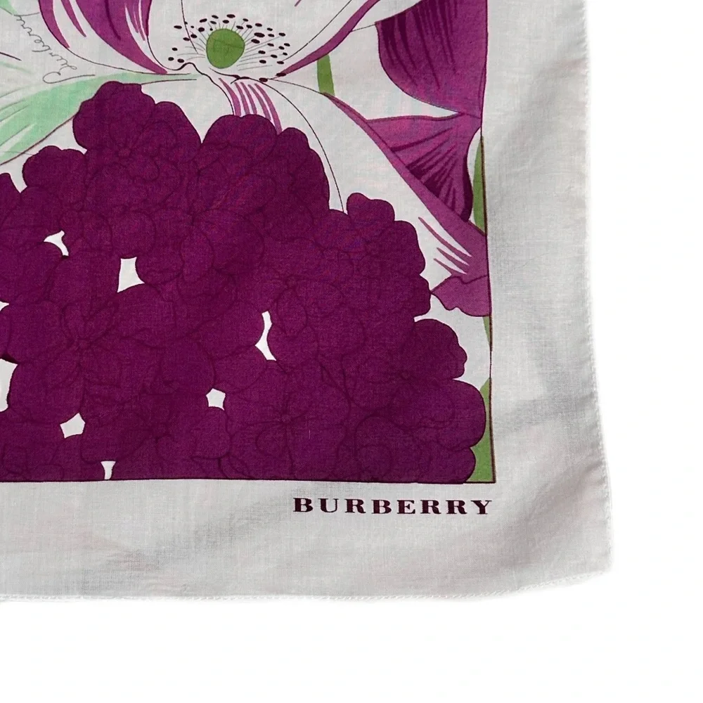 BURBERRY ~ Authenticated Purple and Green Floral Scarf 100% Cotton